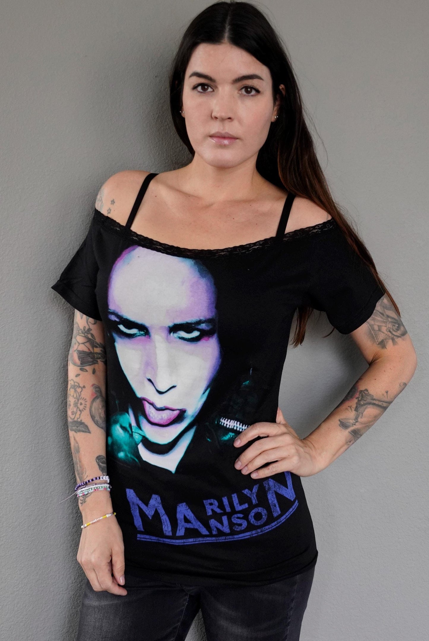 Marilyn Manson Lace-Up Band Tee: Modified Concert Shirt