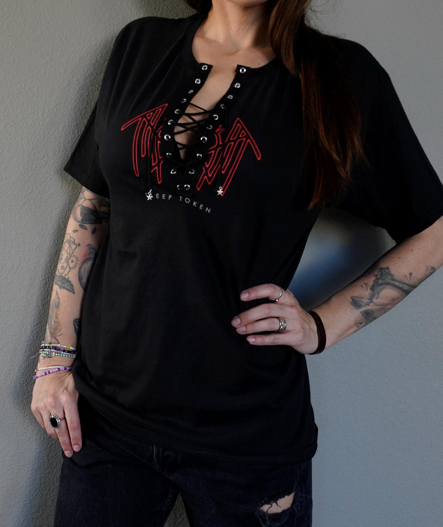 Sleep Token concert Music tee Band Shirt festival outfit Crew Lace up Eyelets