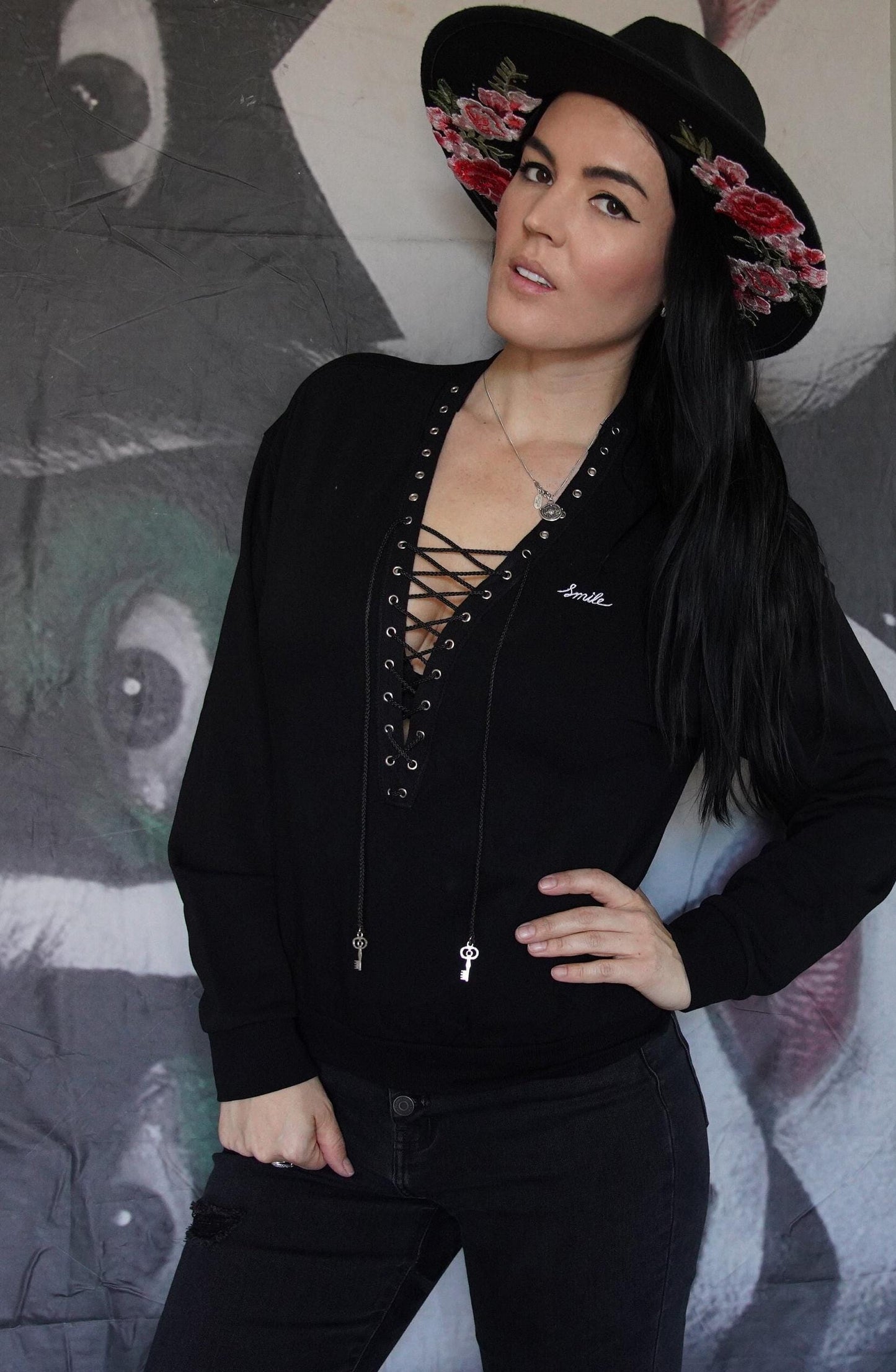 Olivia Paige -  Mom sweatshirt Smile sweatshirt  v-neck with lace up