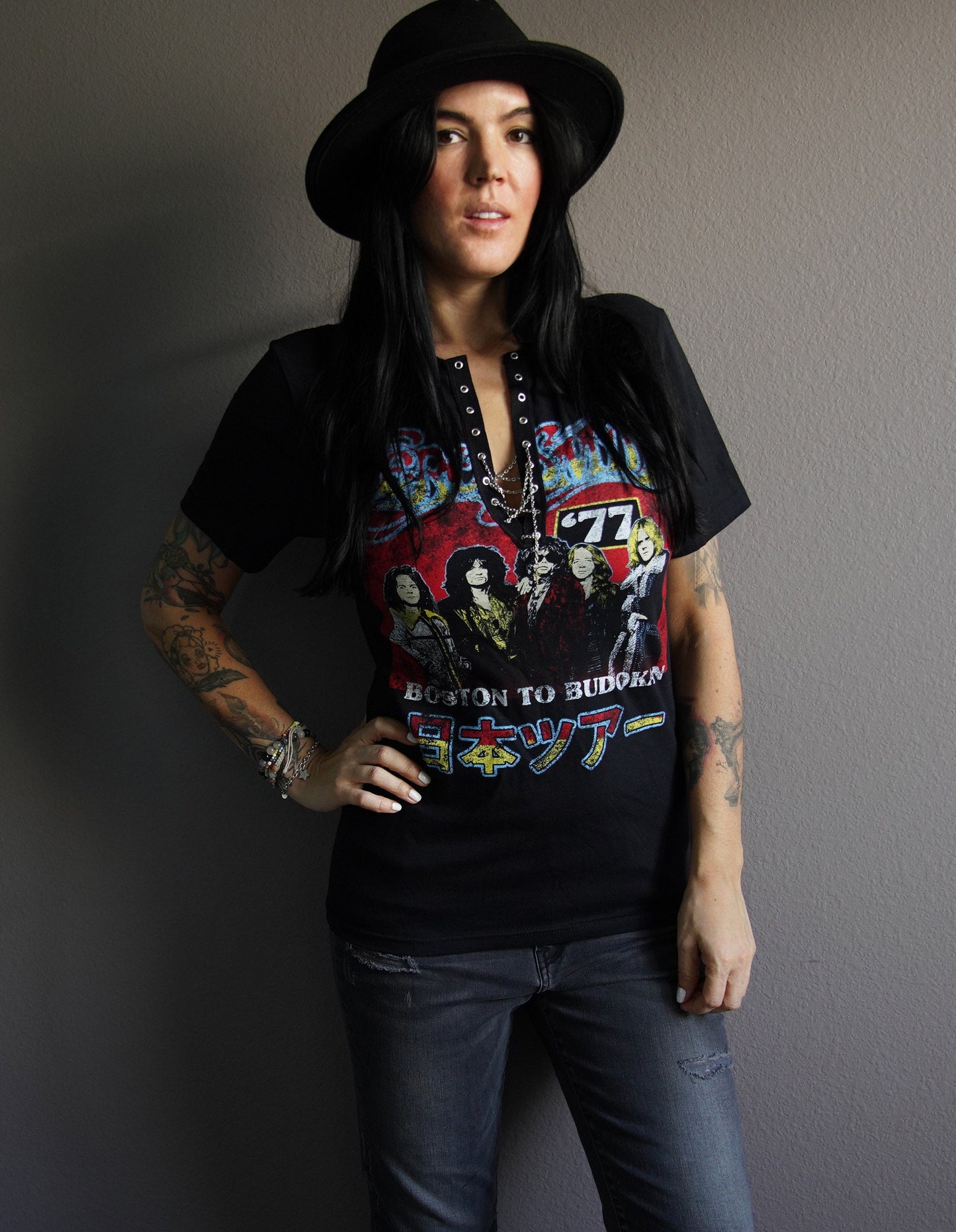 Aerosmith Lace-Up Band Tee: Upcycled Concert T-Shirt