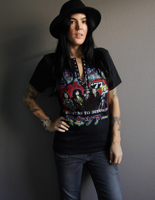 Aerosmith Lace-Up Band Tee: Upcycled Concert T-Shirt