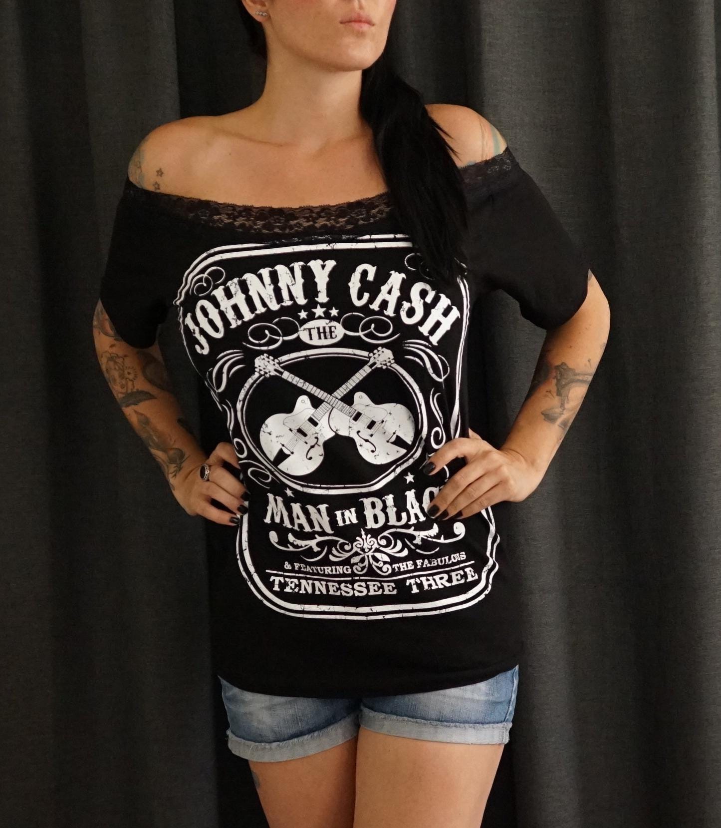 Johnny Cash Band Tee: Upcycled Lace-Up Concert Shirt