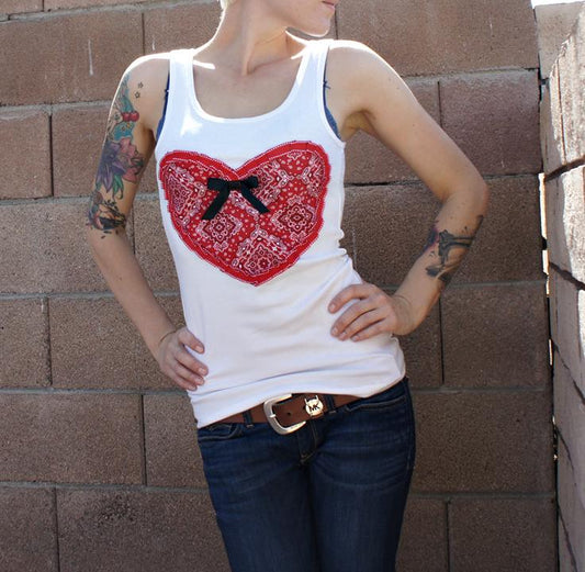 Olivia Paige -Pin up bandana bow heart tank top rockabilly