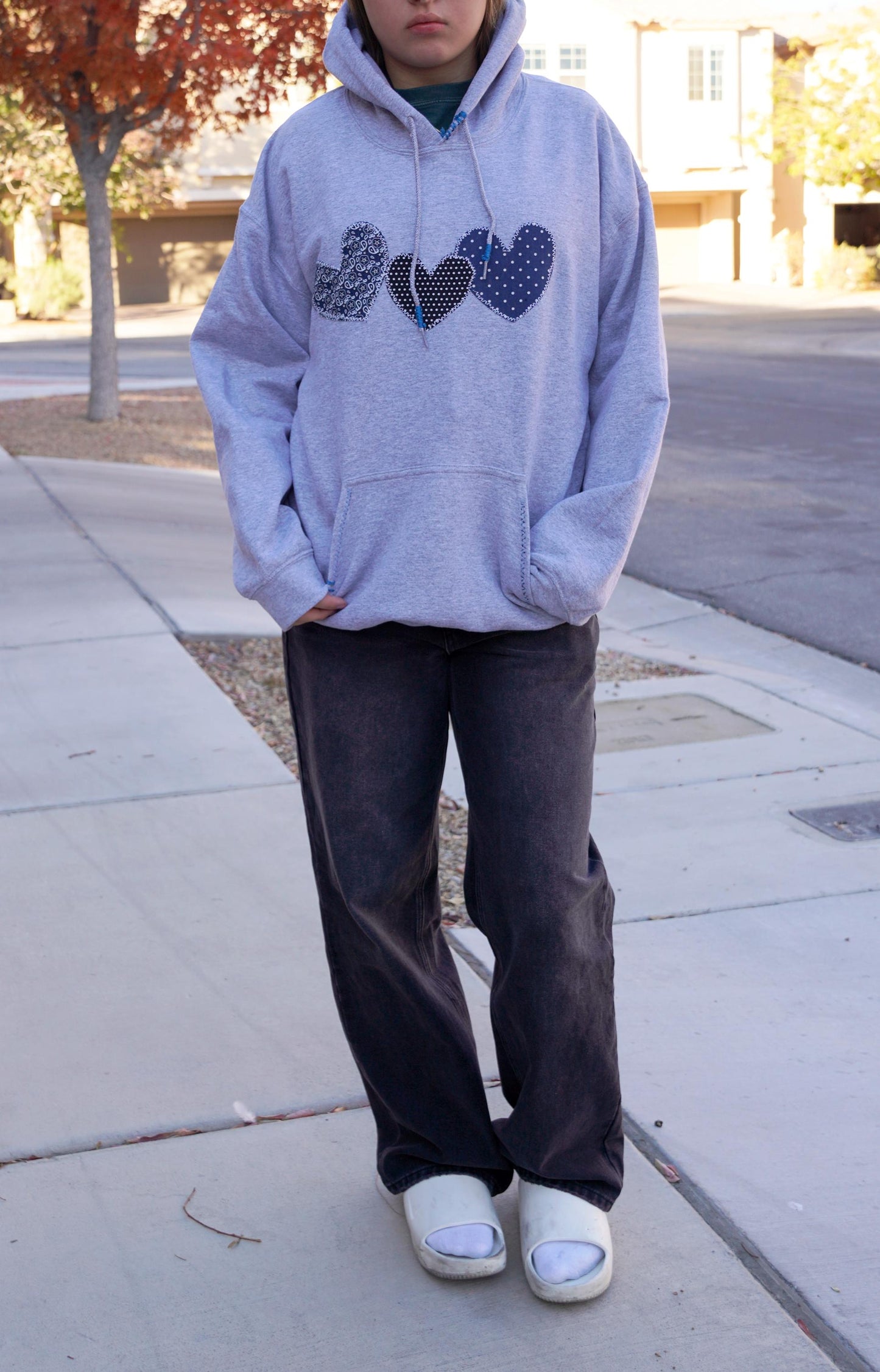Olivia Paige -  Patchwork hoodie bandana Hearts Polka dot sweatshirt  fleece Matching friends hoodie