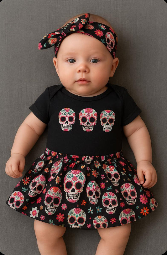 Olivia Paige - Little sugar skull rockabilly punk rock outfit bodysuit  Tattoo with headband