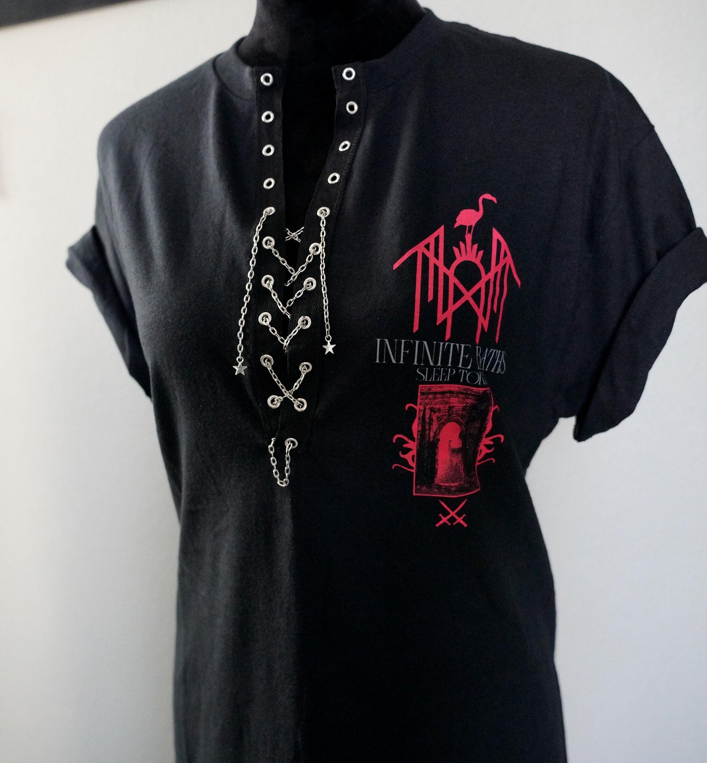 Sleep Token Lace-Up Band Tee: Upcycled Concert Shirt  Even In Arcadia Infinite Baths Visuals