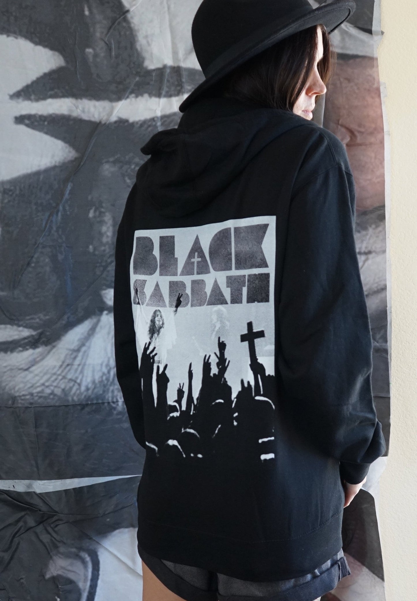 Olivia Paige -Diy Long sleeves Hoodie with lace up Black Sabbath Ozzy