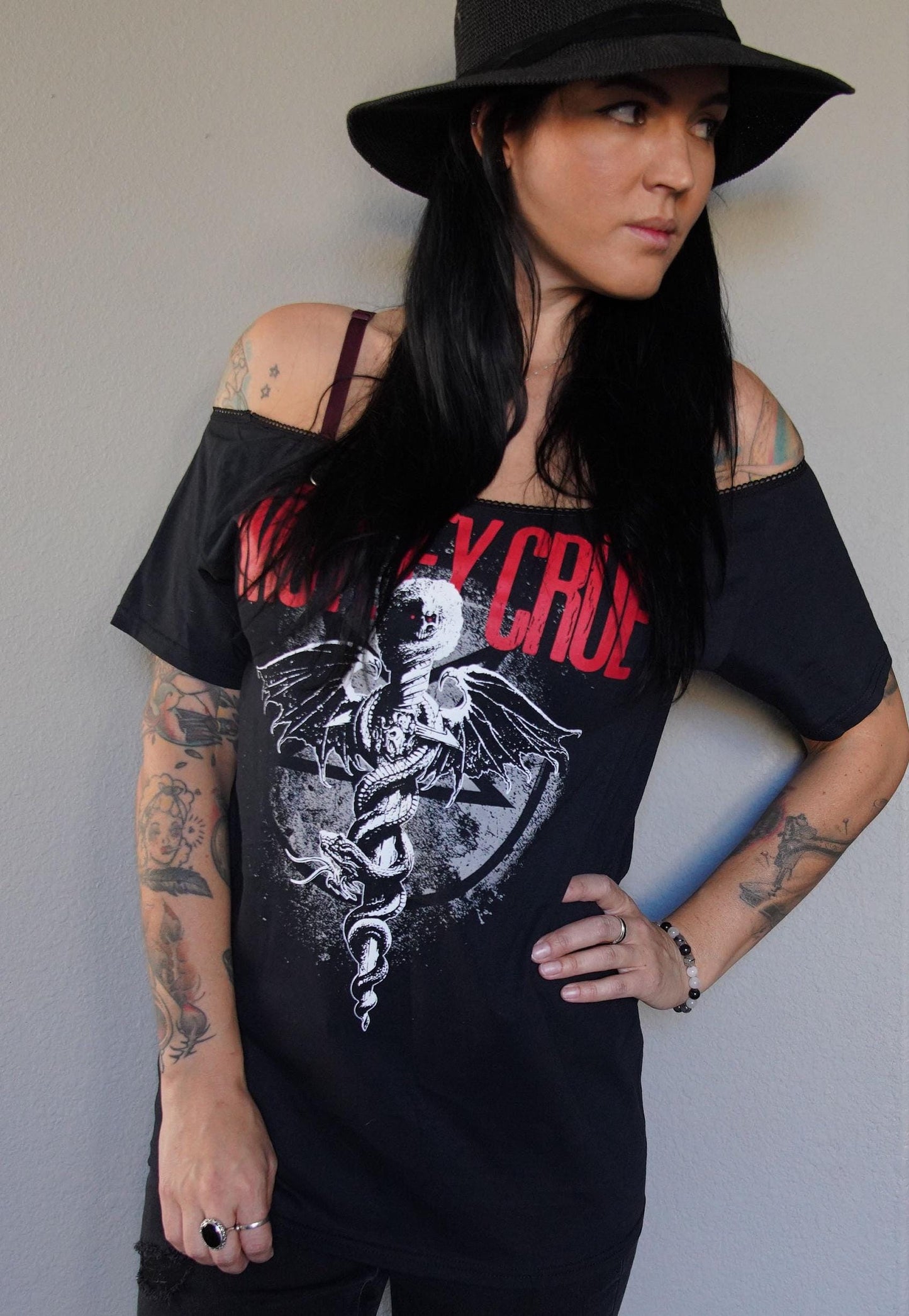 Motley Crue Lace-Up Band Tee: Upcycled Concert T-Shirt
