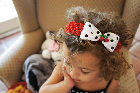 Olivia Paige - Little Pin up polka dot cherry infant toddler headband cherries