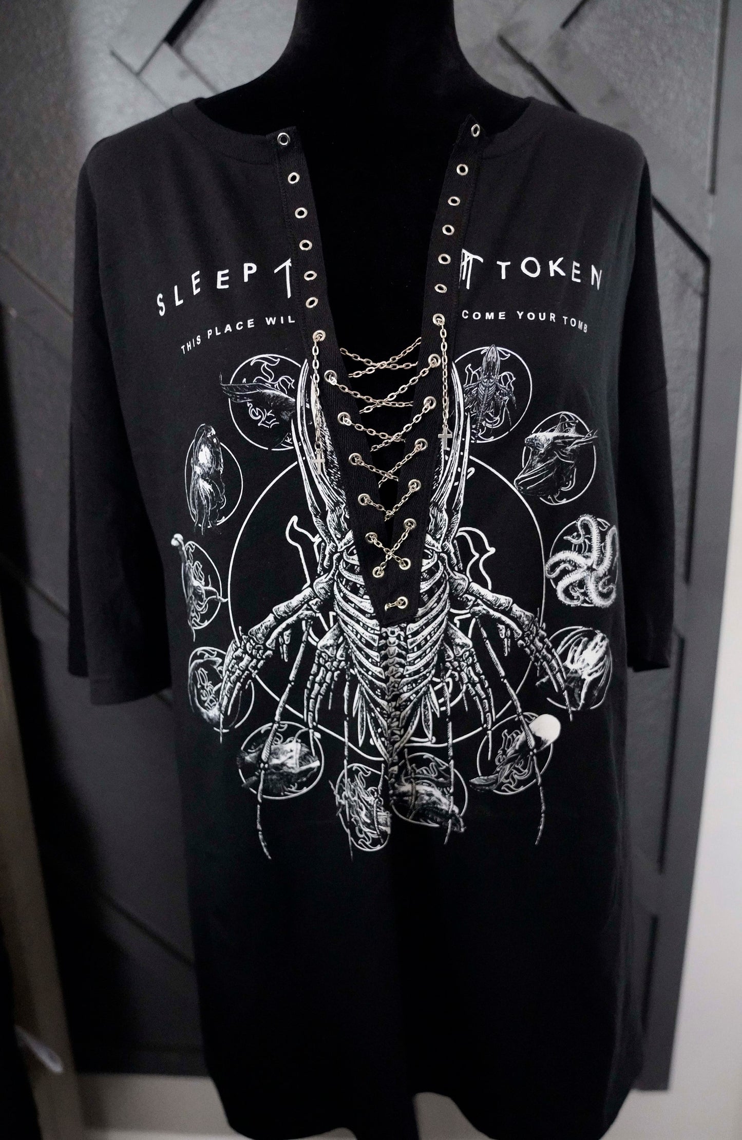 Sleep Token Lace-Up Band Tee: Upcycled Concert Shirt