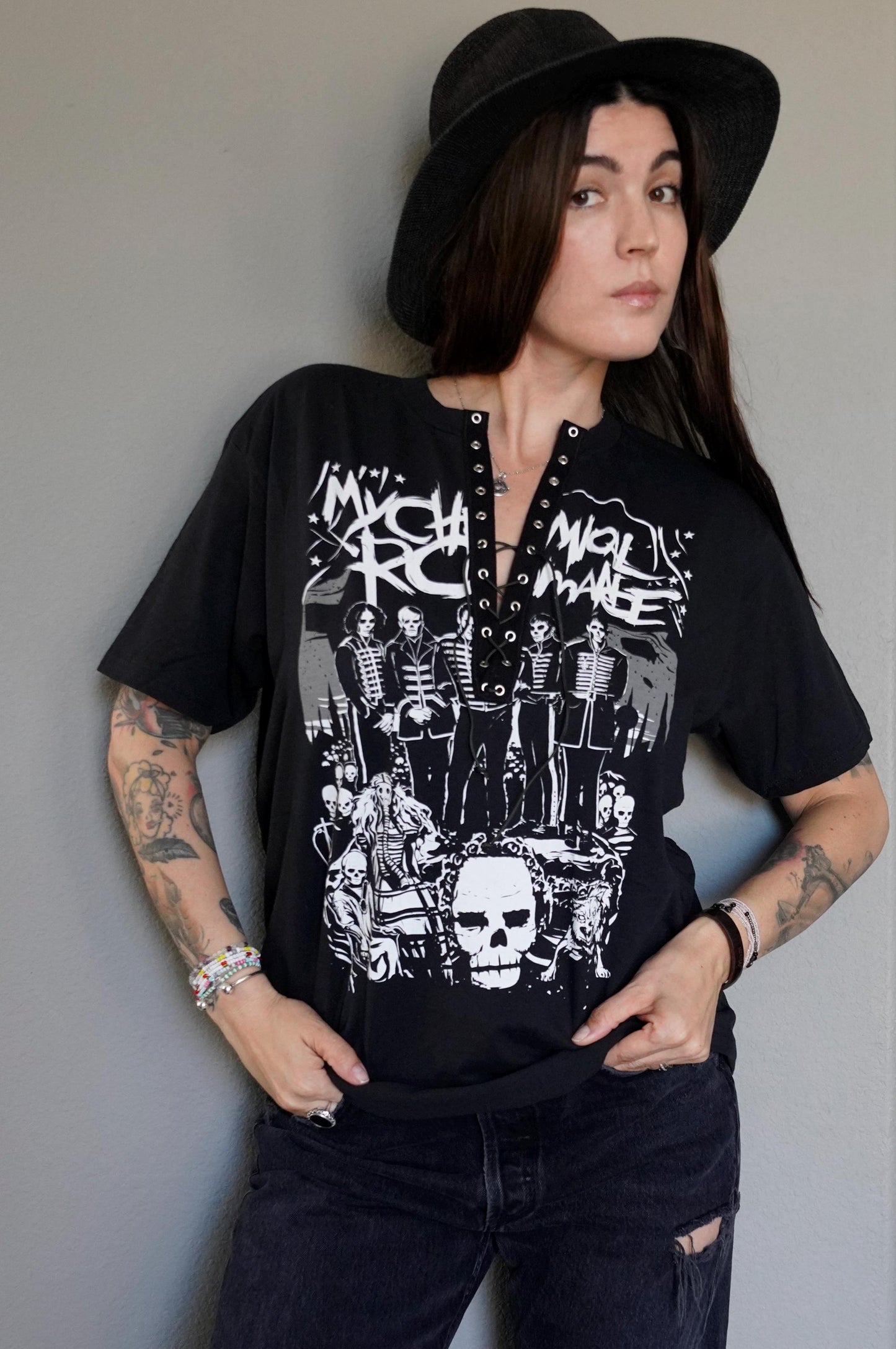 My Chemical Romance Lace-Up Band Tee: Upcycled Concert Shirt