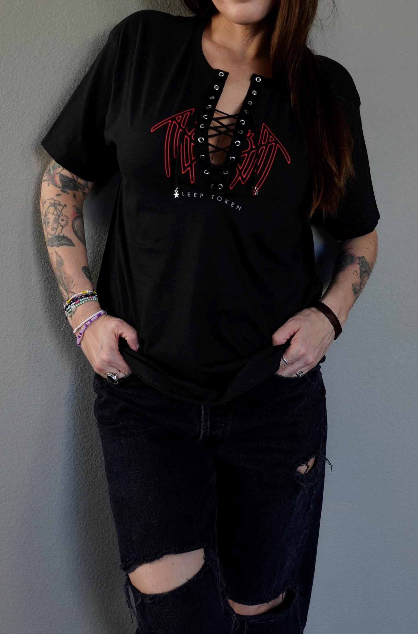 Sleep Token concert Music tee Band Shirt festival outfit Crew Lace up Eyelets