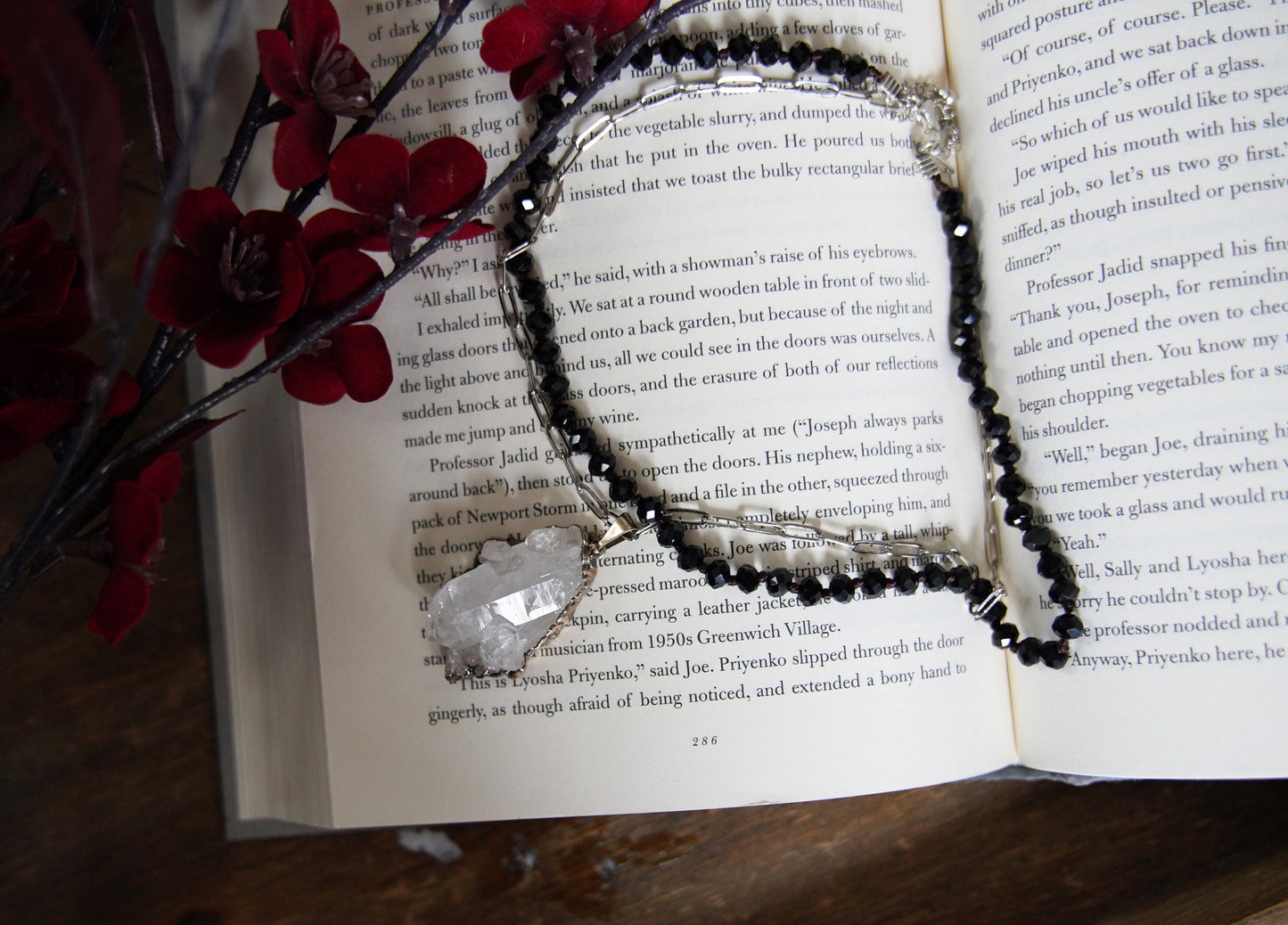 Olivia Paige -Black Pearl Crystal Gemstone  Necklace vintage style look