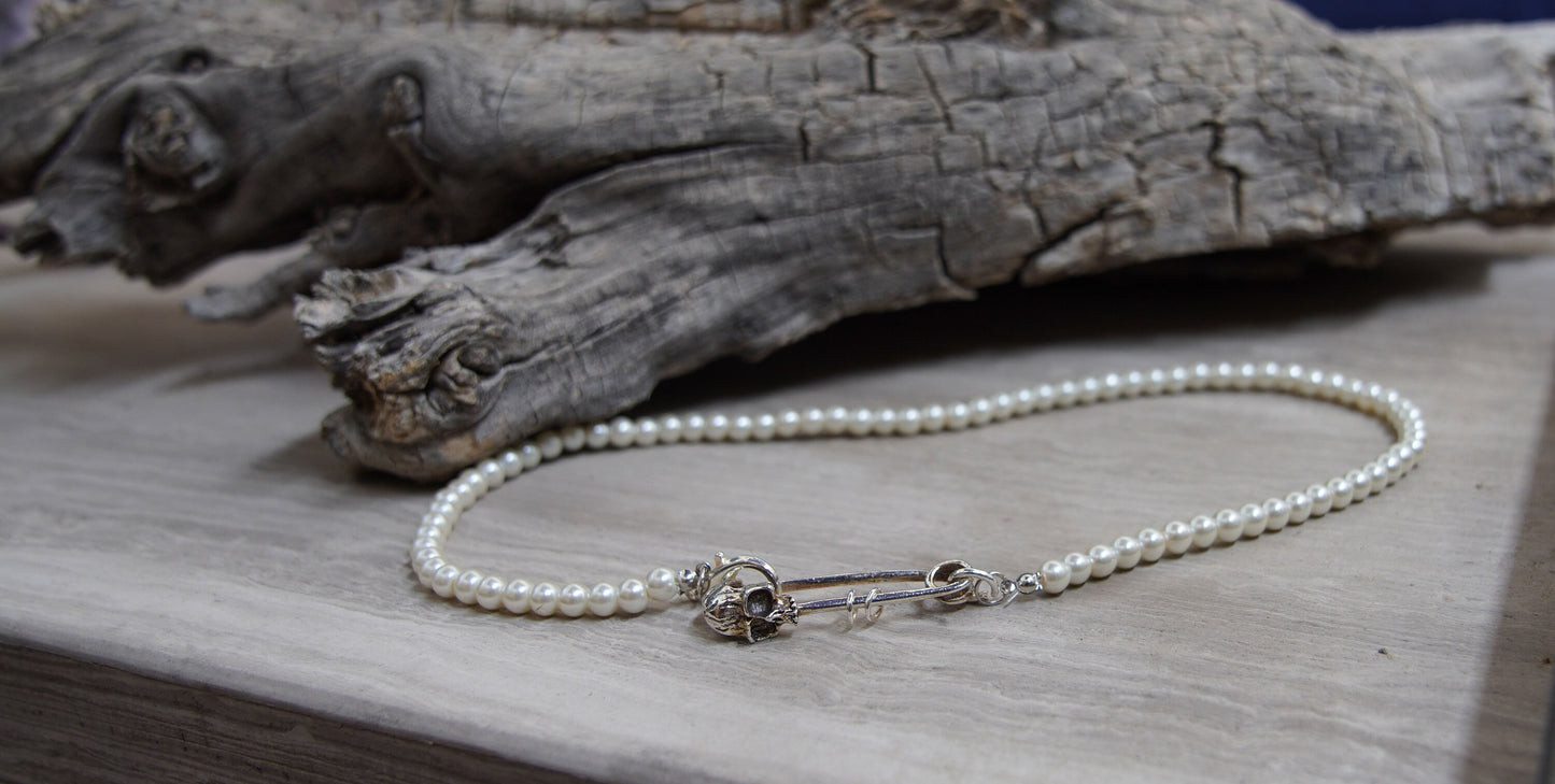 Olivia Paige -Safety pin Pearl Skull skeleton  Necklace Goth