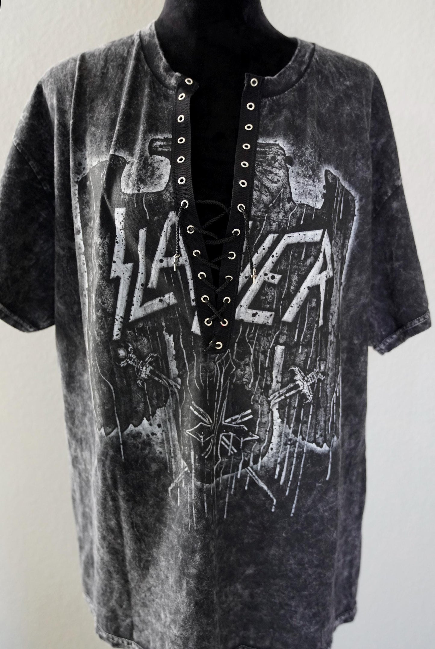 Slayer Lace-Up Band Tee: Upcycled Concert Shirt