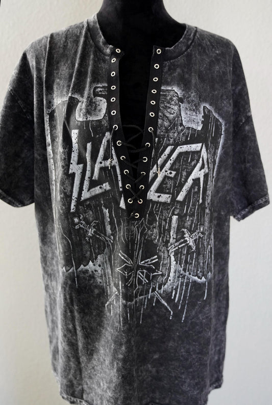 Slayer Lace-Up Band Tee: Upcycled Concert Shirt