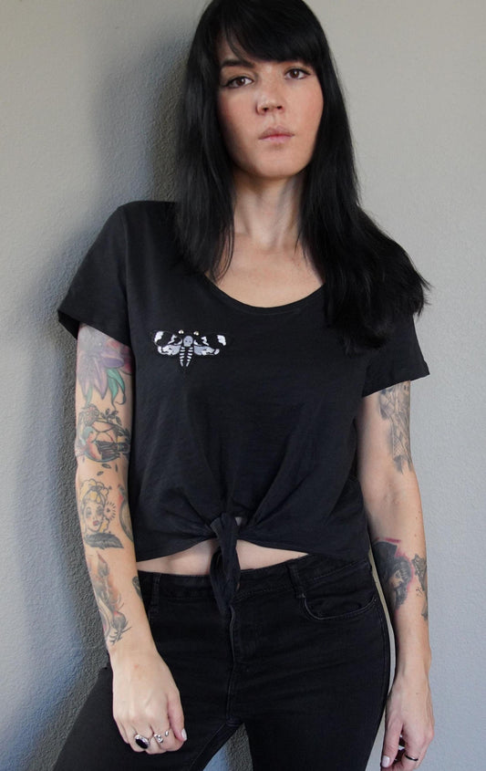 Olivia Paige Clothing - Black shirt Death Moth tattoo crop top Tee