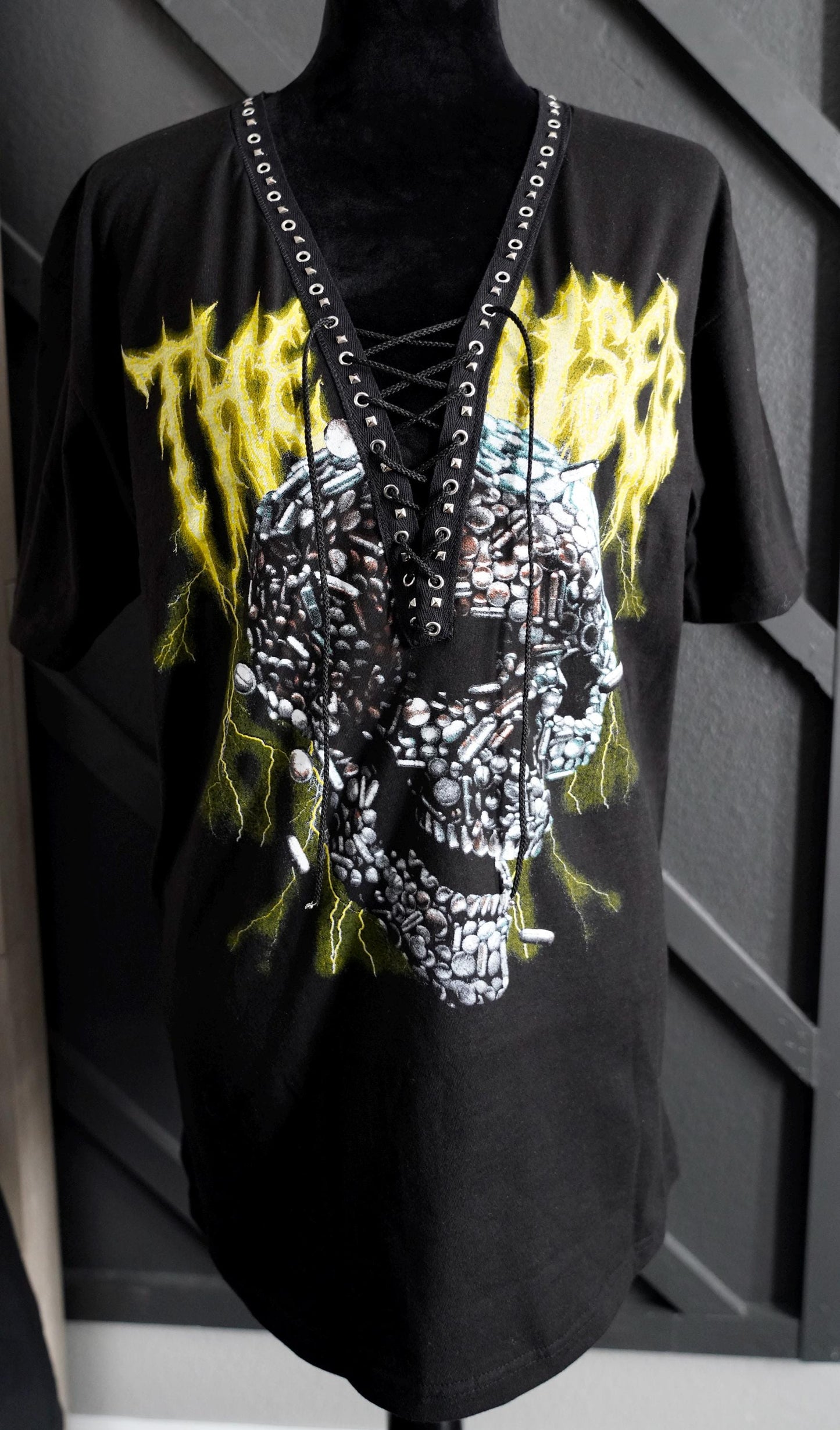 The Used Lace-Up Band Tee: Upcycled Concert Shirt with Studs