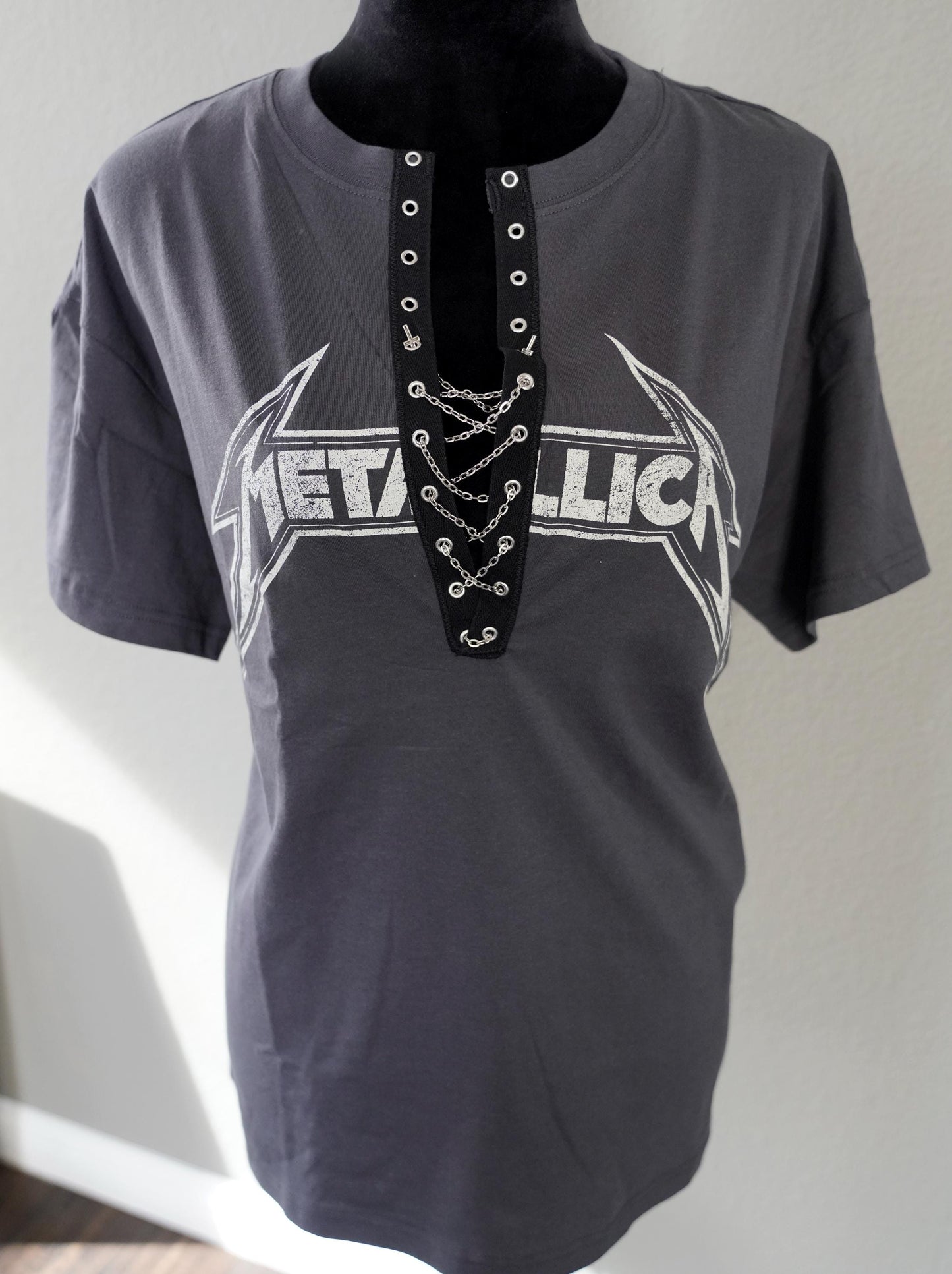 Lace-Up Metallica Concert Tee: Upcycled Band Shirt