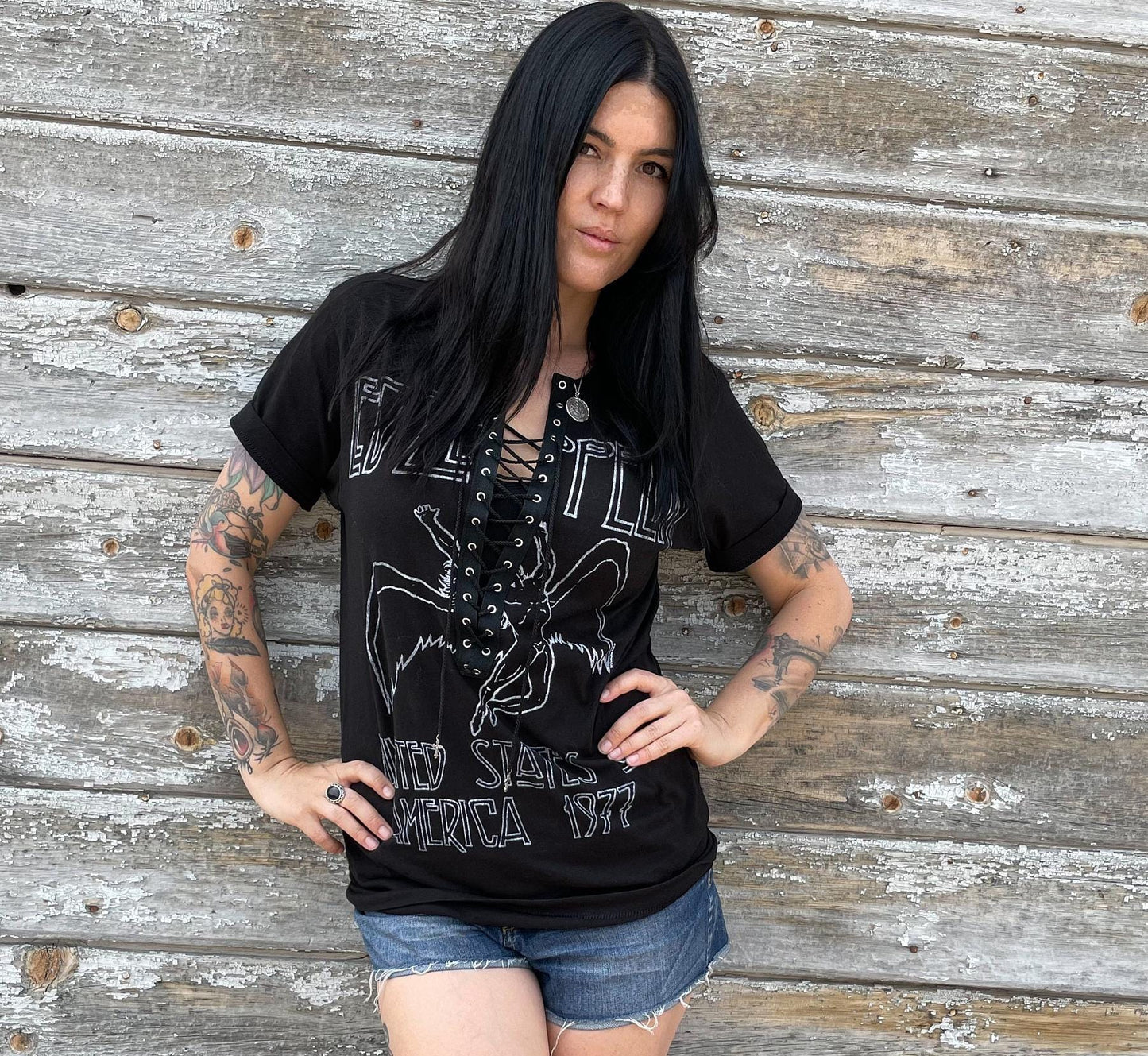 Led Zeppelin Lace-Up Band Tee: Upcycled Concert T-Shirt