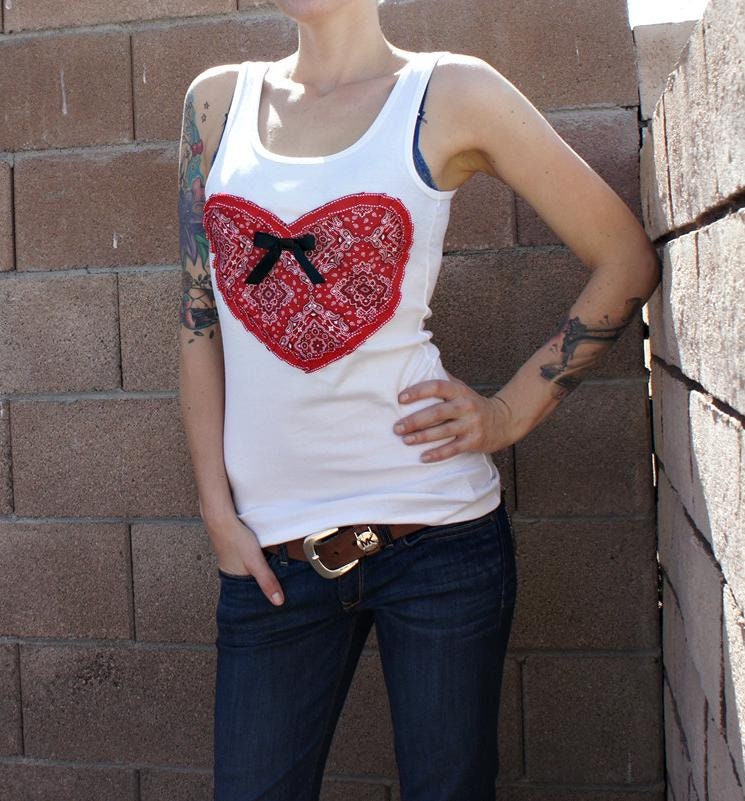 Olivia Paige -Pin up bandana bow heart tank top rockabilly