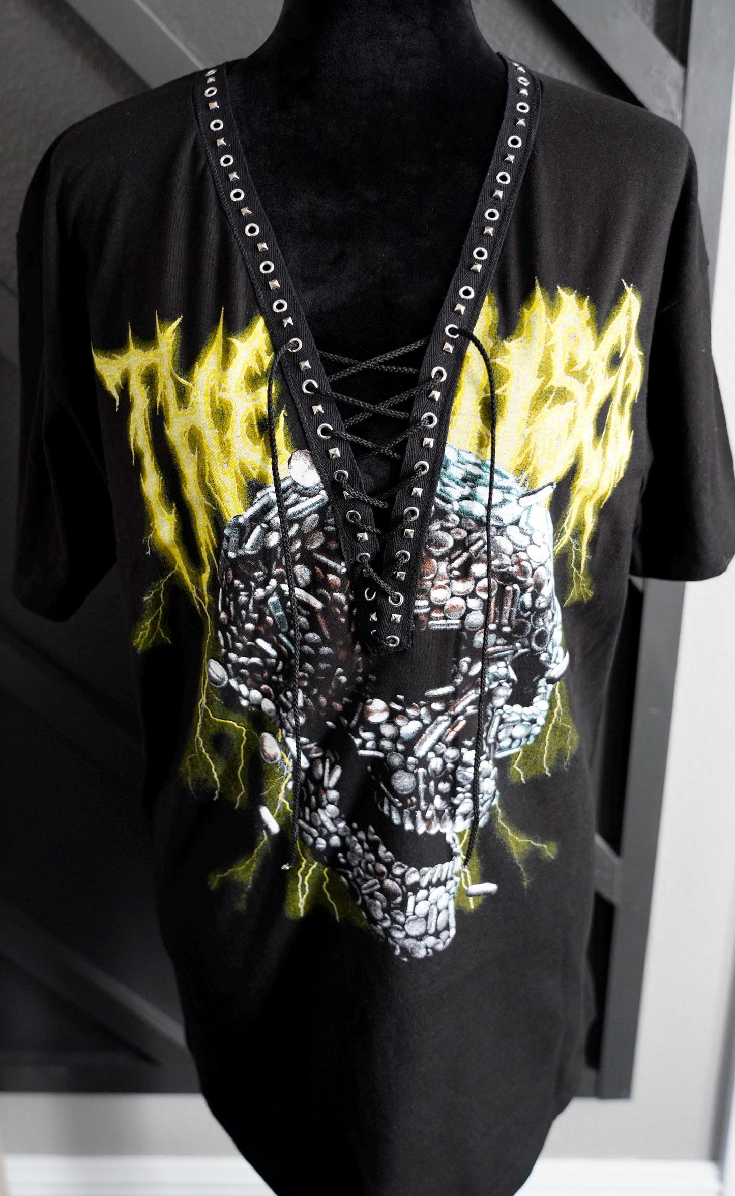 The Used Lace-Up Band Tee: Upcycled Concert Shirt with Studs