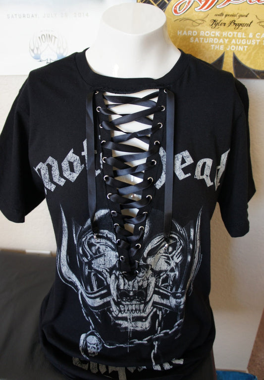 Reworked Motörhead Lace-Up Band Tee: Upcycled Concert Shirt