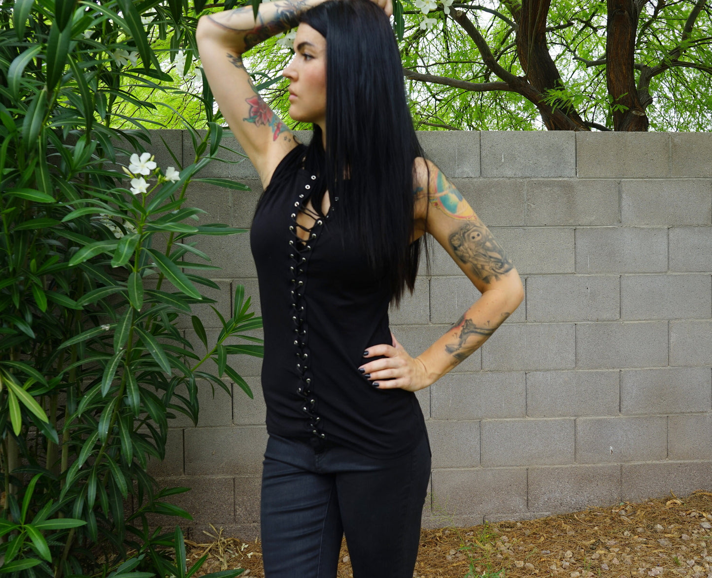 Olivia Paige Clothing -Front Eyelet  lace up tank top summer lacing