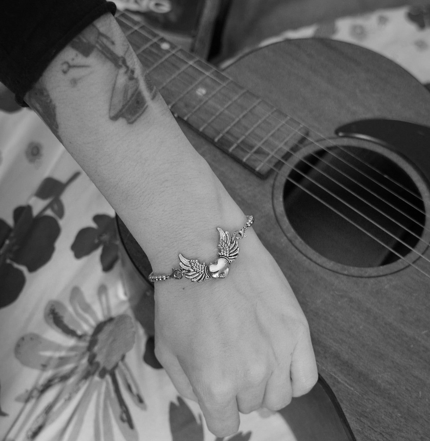 Olivia Paige -Heart Wings Silver Rockabilly bracelet silver beads