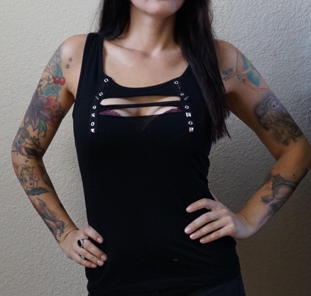 Olivia Paige Clothing -Front Eyelet  lace up tank top goth gothic studs