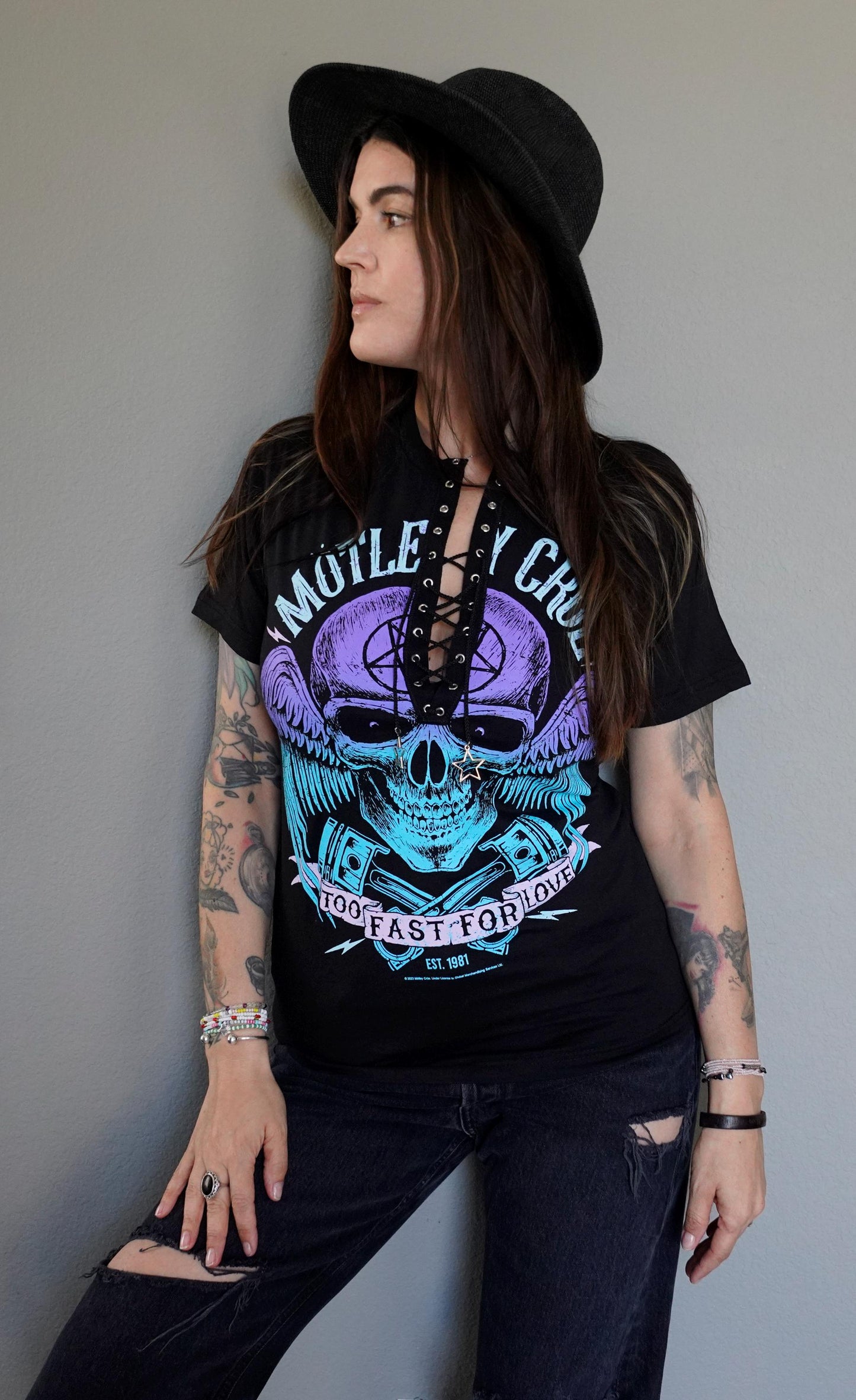 Motley Crue Lace-Up Band Tee: Upcycled Concert Shirt