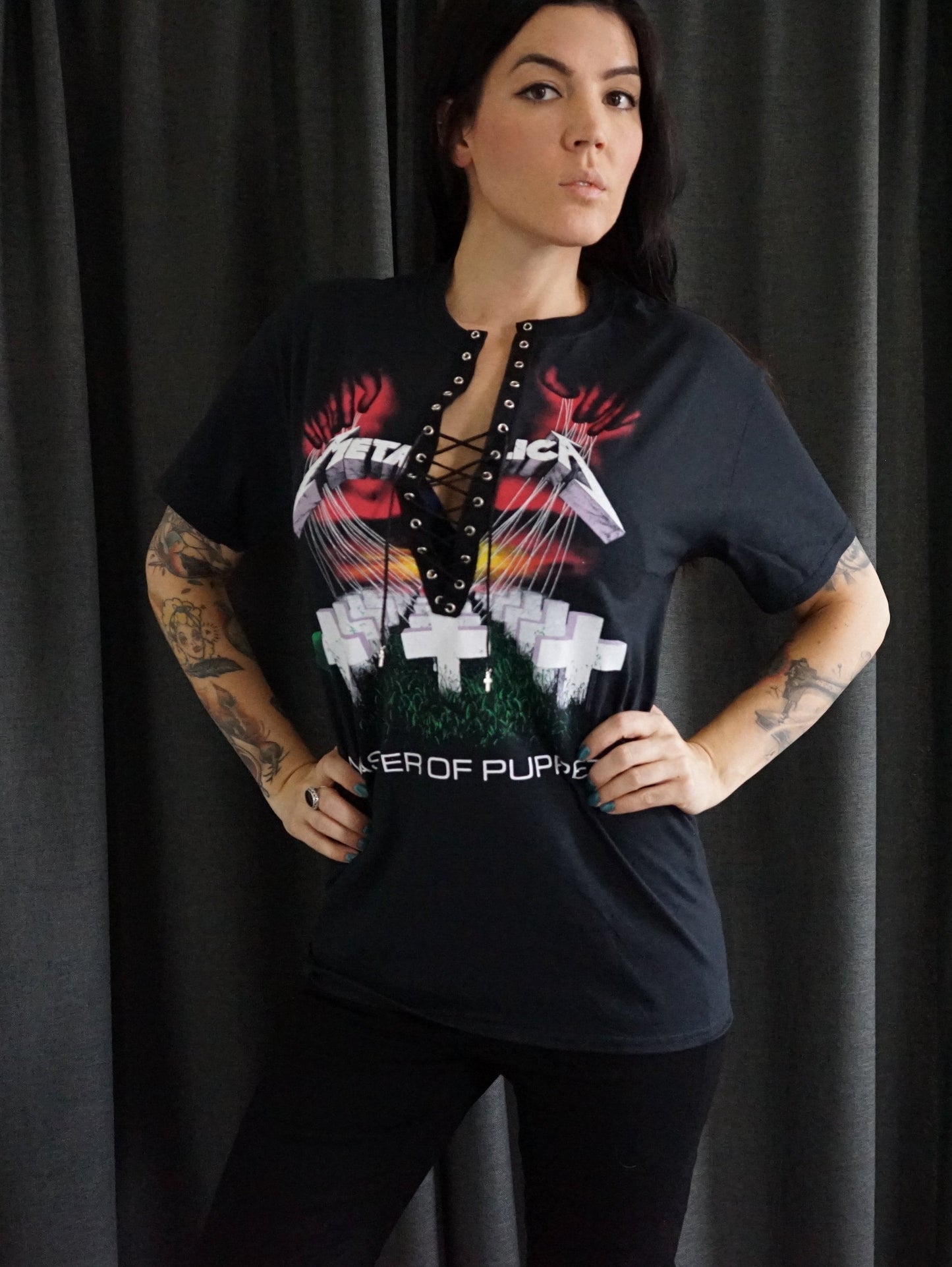 Metallica Master of Puppets Lace-Up Band Tee - Upcycled Concert Shirt