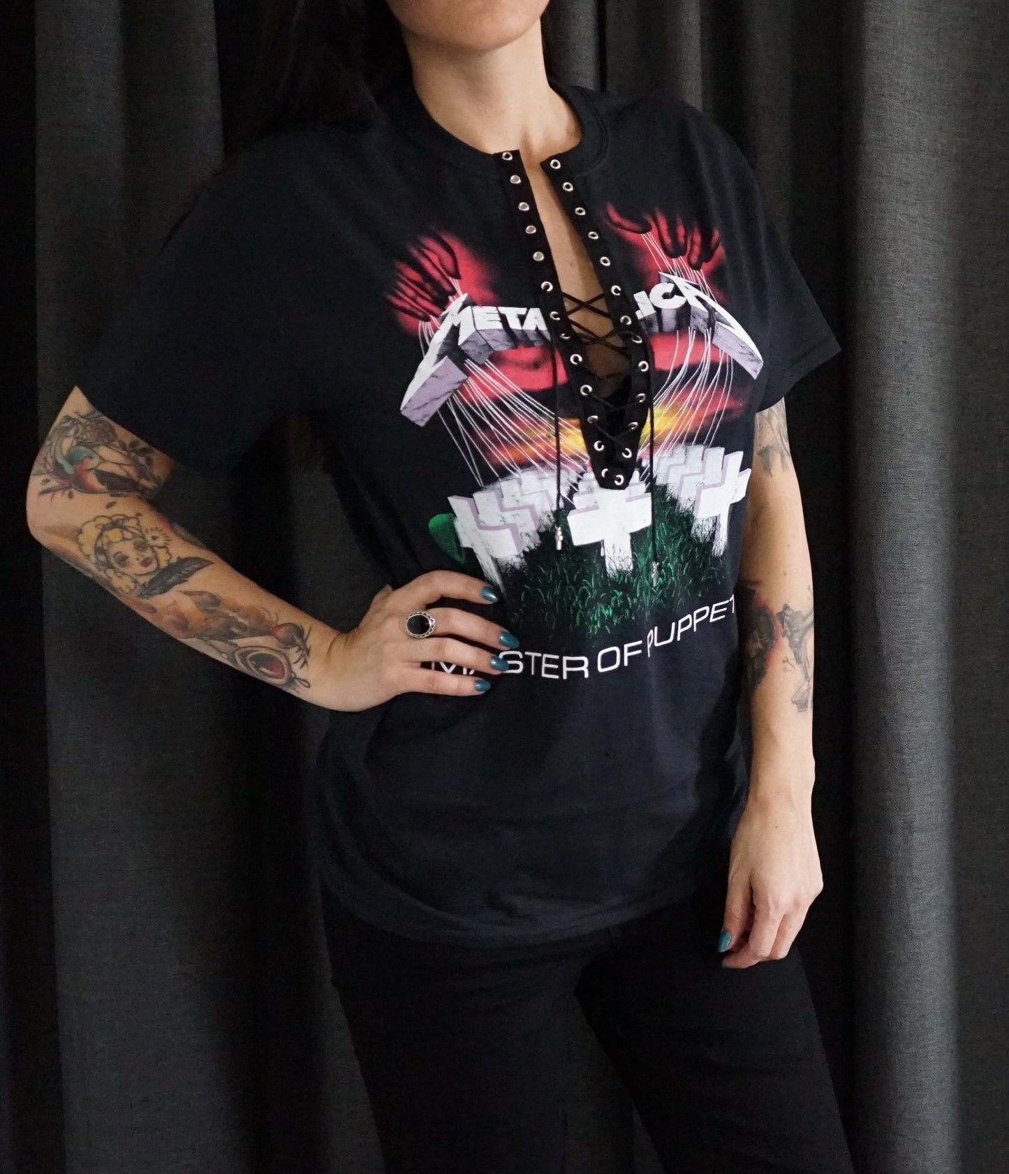 Metallica Master of Puppets Lace-Up Band Tee - Upcycled Concert Shirt