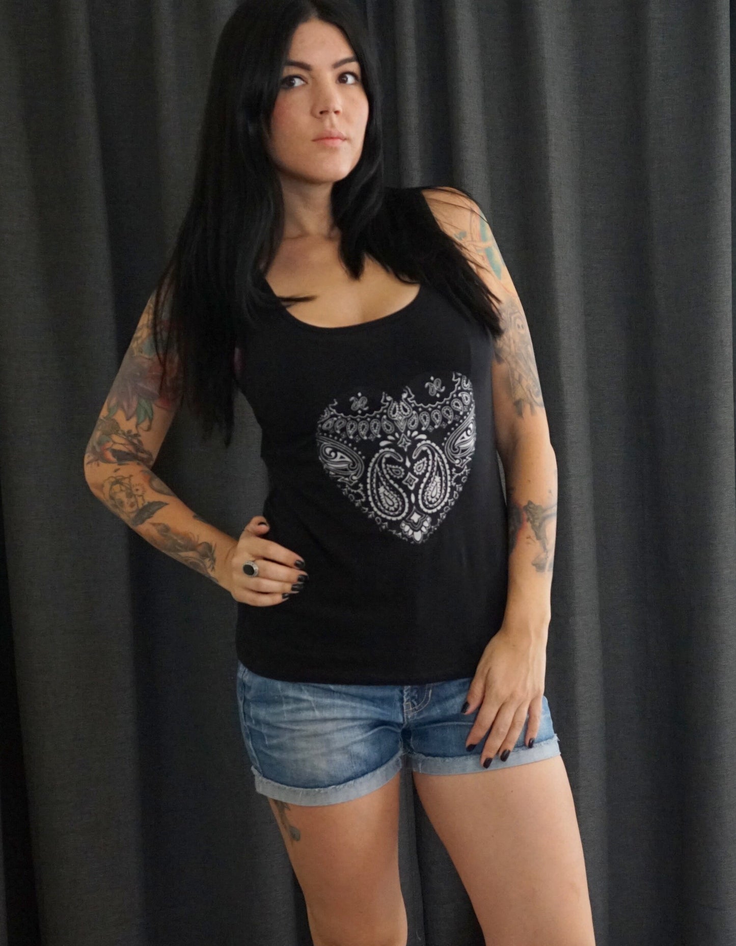 Olivia Paige -Black Tank top Pin up bandana Heart  tank rockabilly festival concert fashion