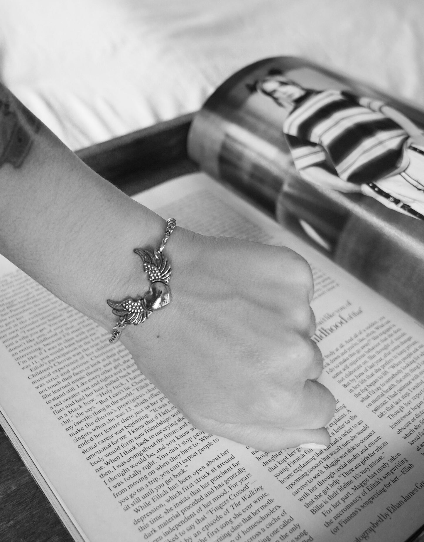 Olivia Paige -Heart Wings Silver Rockabilly bracelet silver beads