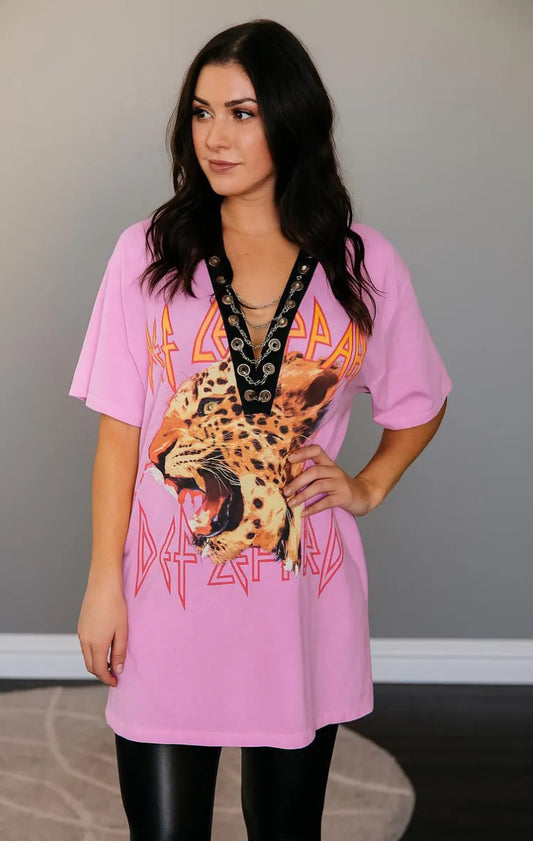 Def Leppard Hysteria Lace-Up Band Tee - Upcycled Concert Top