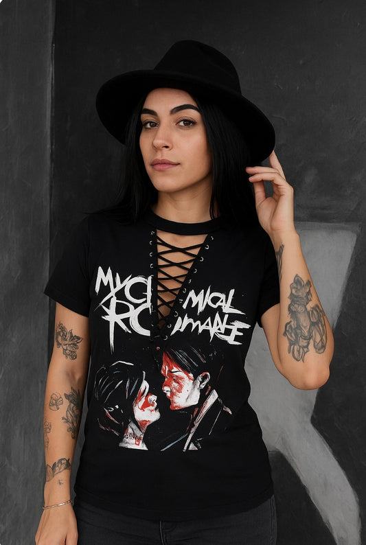 My Chemical Romance Lace-Up Band Tee: Upcycled Concert Shirt