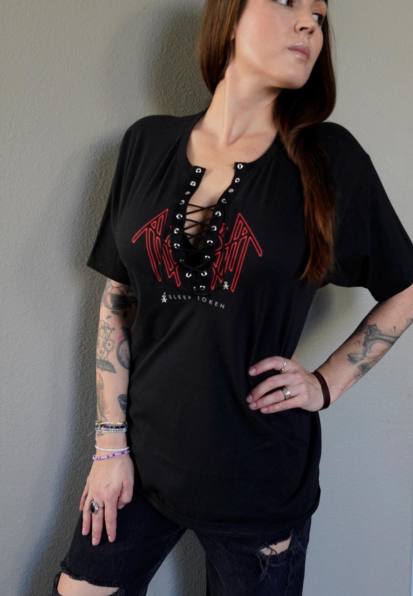 Sleep Token concert Music tee Band Shirt festival outfit Crew Lace up Eyelets