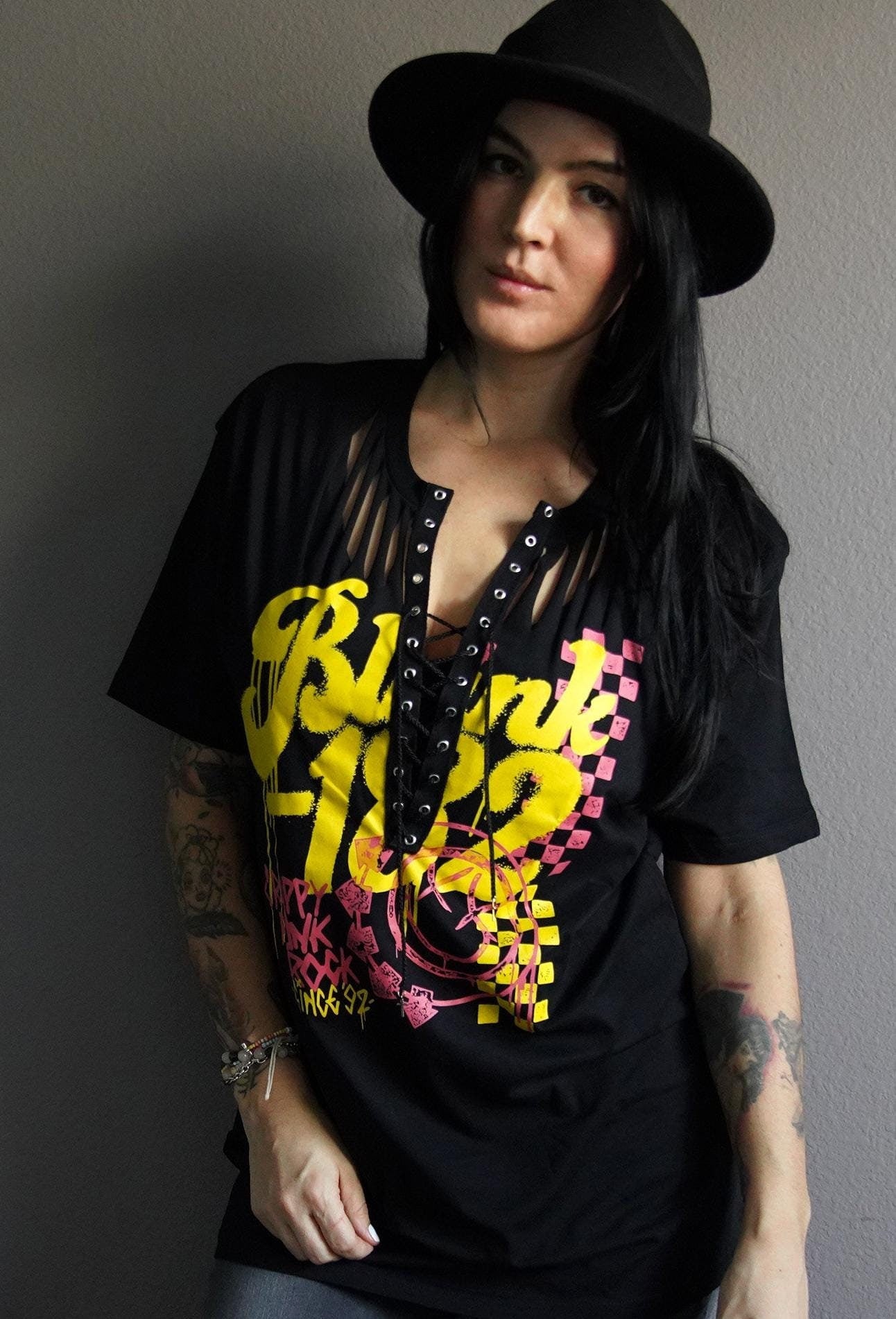 Blink 182 Lace-Up Band Tee - Upcycled Concert Shirt