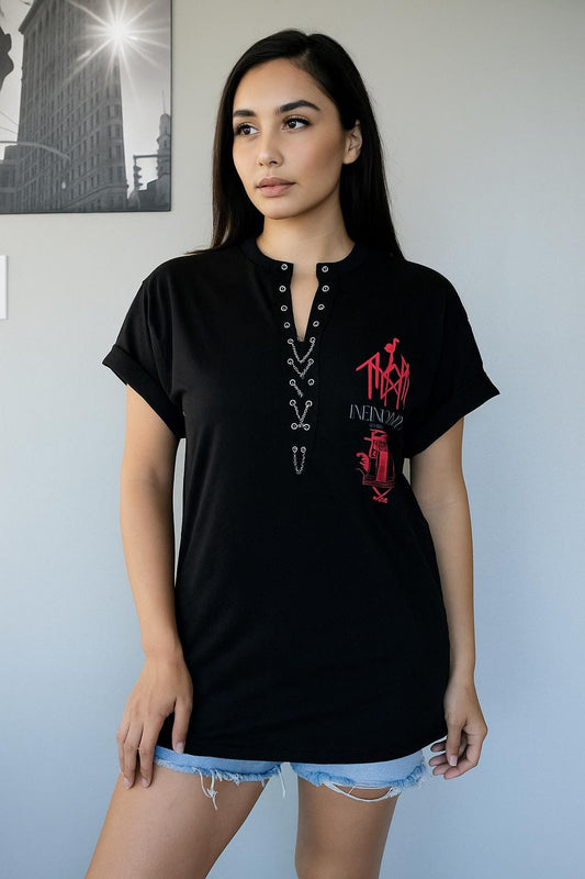 Sleep Token Lace-Up Band Tee: Upcycled Concert Shirt  Even In Arcadia Infinite Baths Visuals