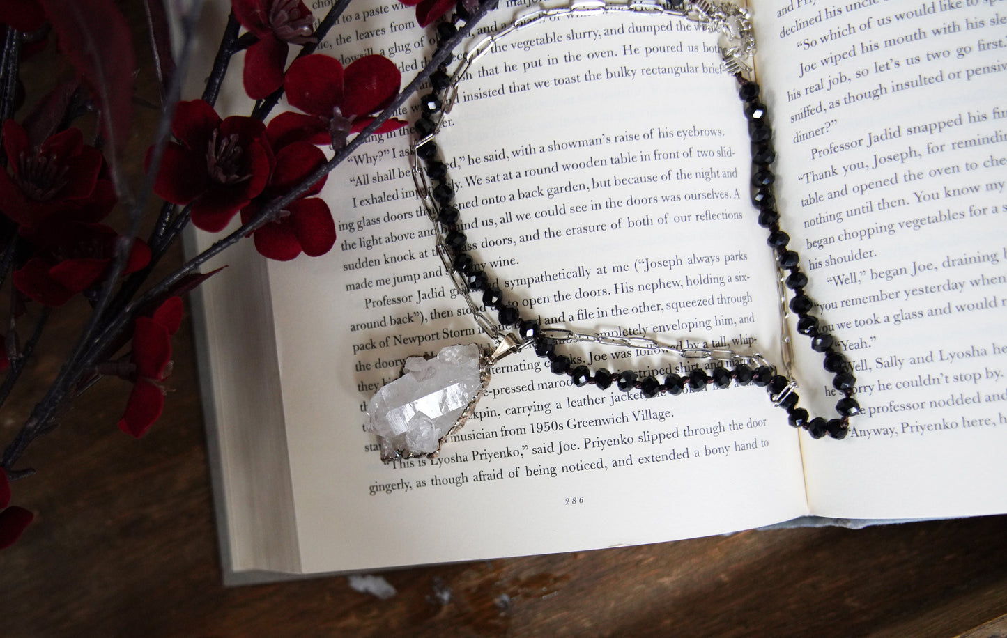 Olivia Paige -Black Pearl Crystal Gemstone  Necklace vintage style look