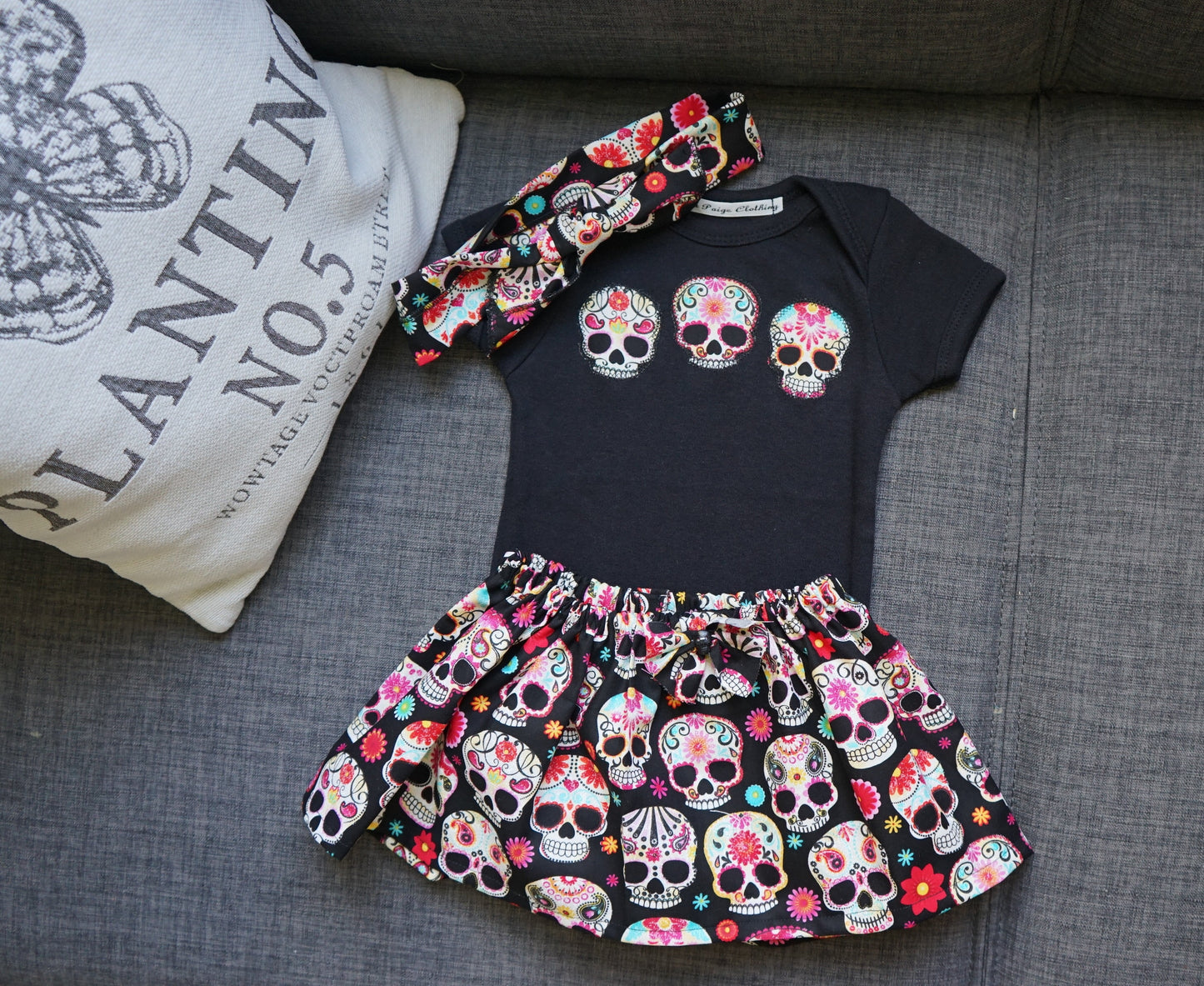 Olivia Paige - Little sugar skull rockabilly punk rock outfit bodysuit  Tattoo with headband