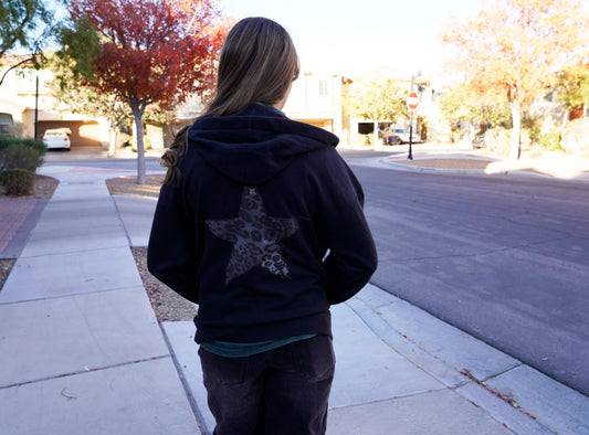 Olivia Paige - Patchwork hoodie LEOPARD  Star  sweatshirt  hoodie  fleece full zip