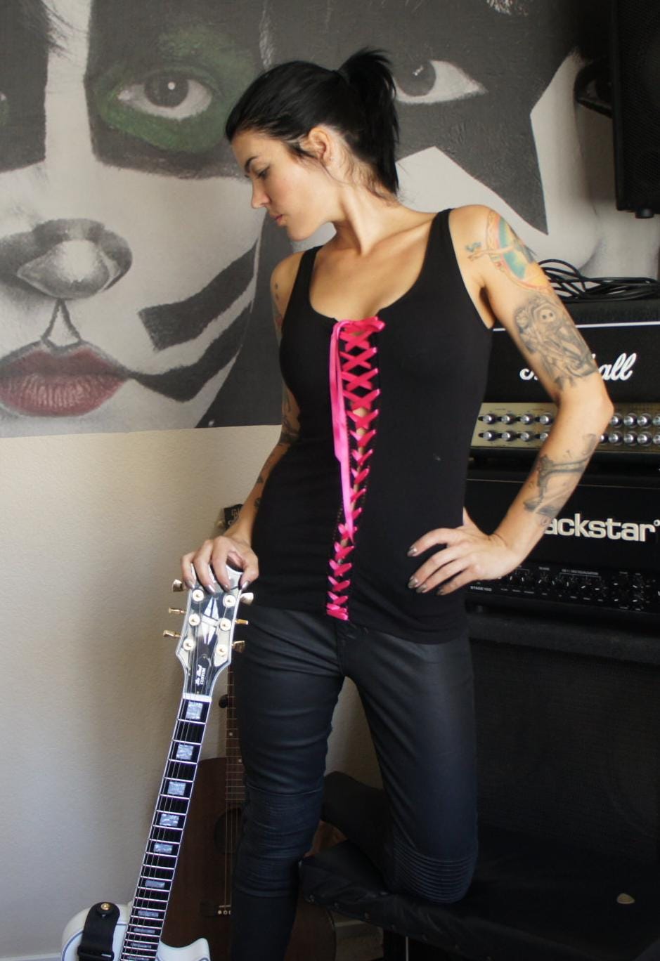 Lace-Up Corset Tank Top: Punk Rock Satin Ribbon Lacing