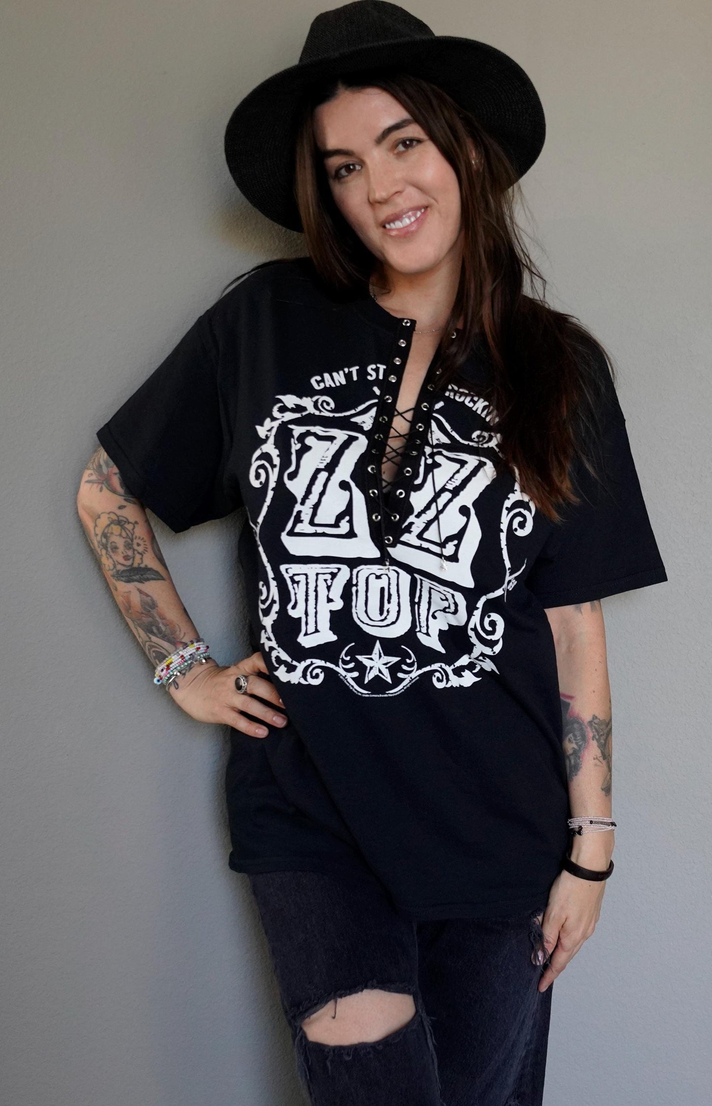 ZZ Top Lace-Up Band Tee: Upcycled Concert Shirt