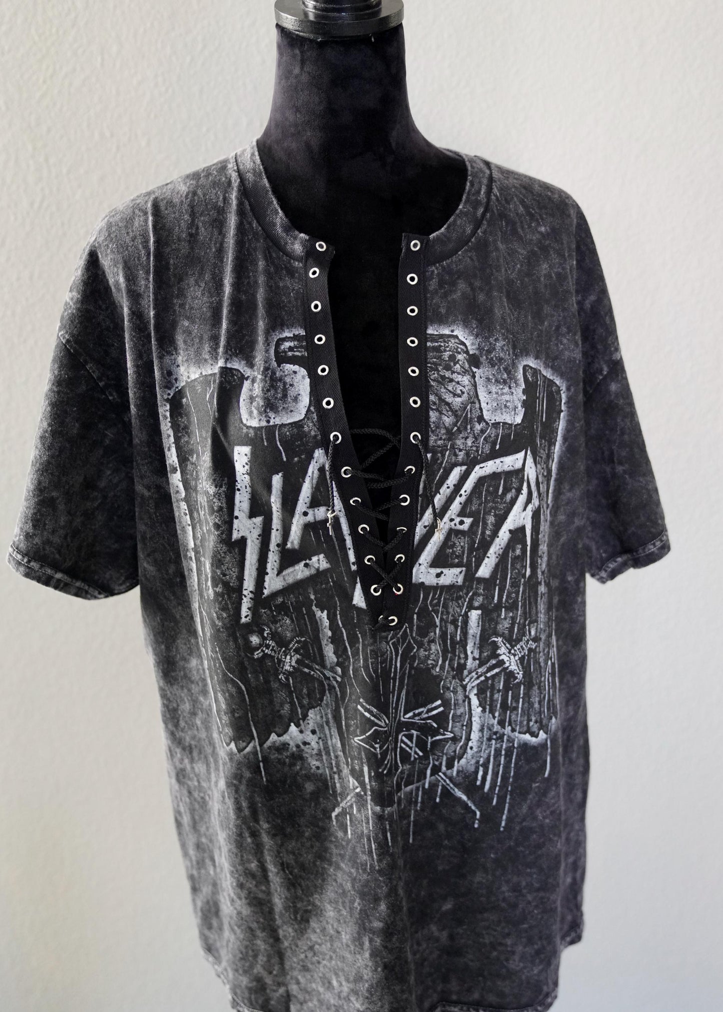 Slayer Lace-Up Band Tee: Upcycled Concert Shirt