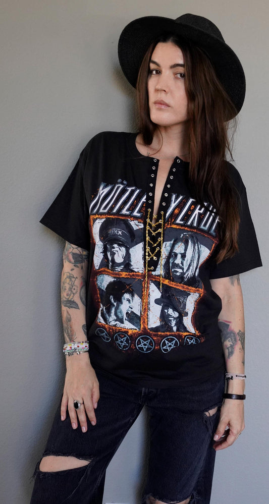 Motley Crue Lace-Up Band Tee  Concert T-Shirt