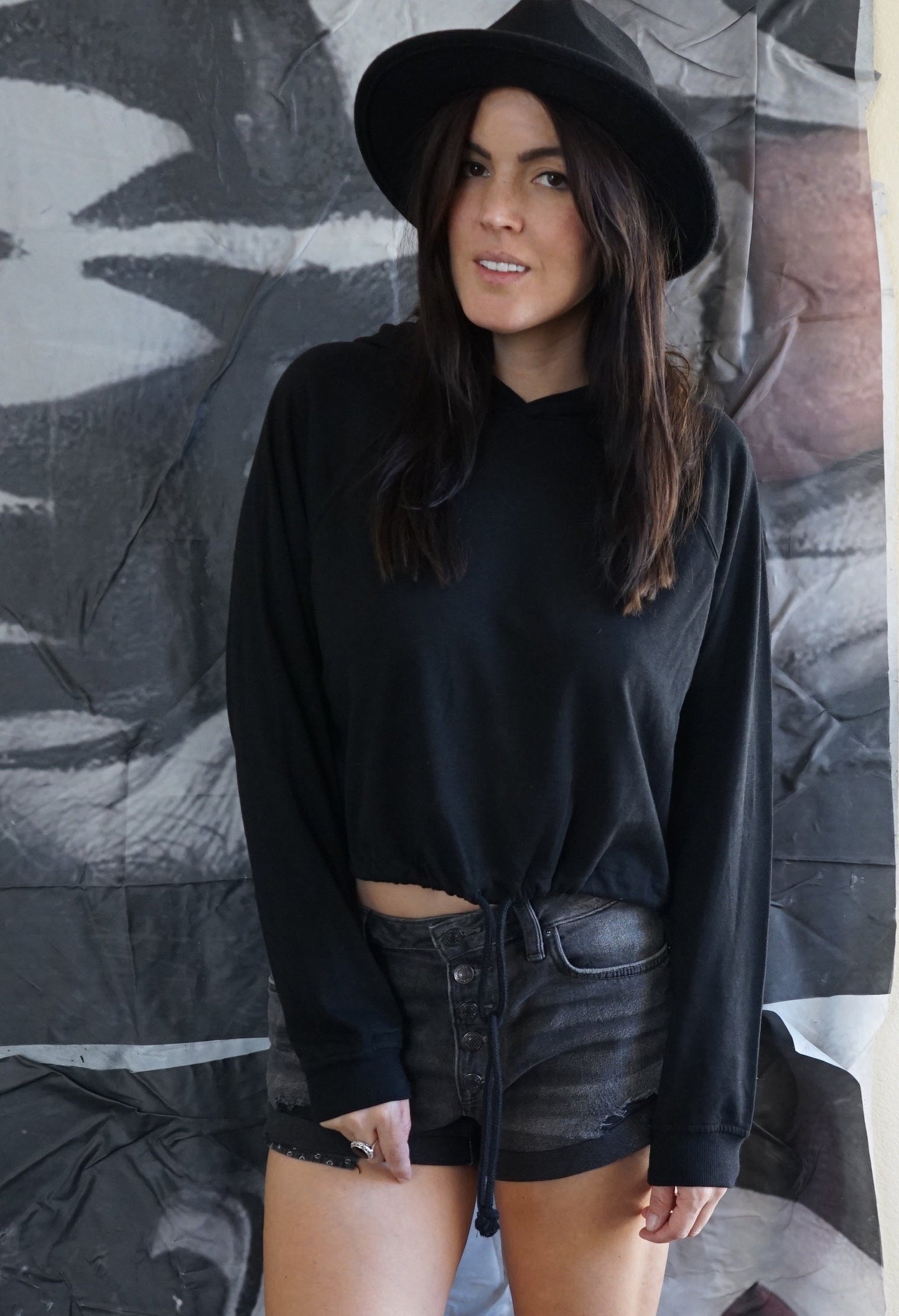 Olivia Paige Black Sweatshirt Gold wings angel crop top hoodie