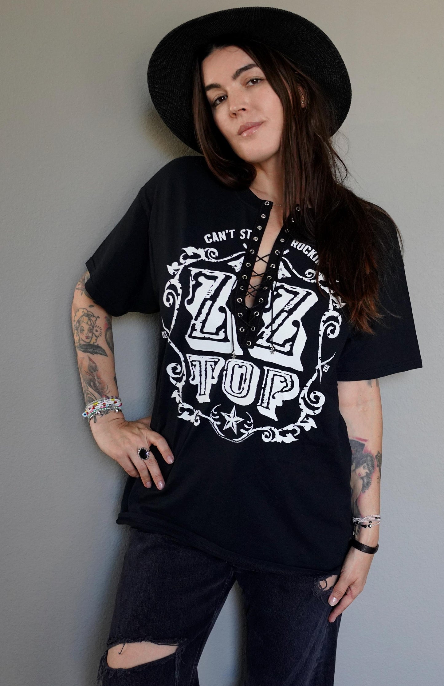 ZZ Top Lace-Up Band Tee: Upcycled Concert Shirt