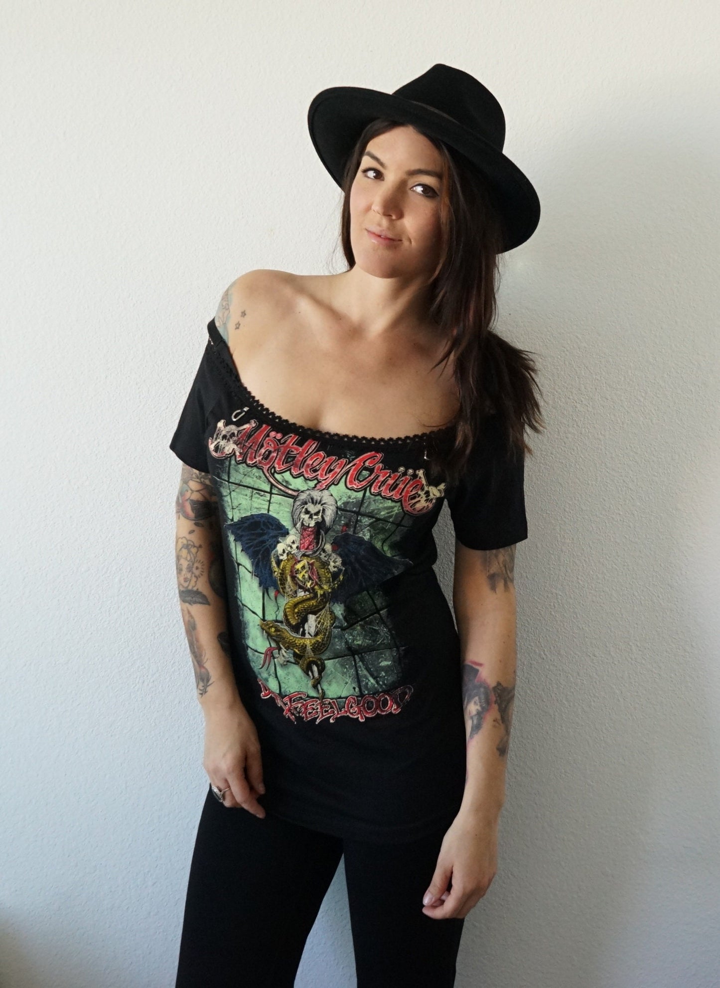 Motley Crue Lace-Up Band Tee: Upcycled Concert T-Shirt